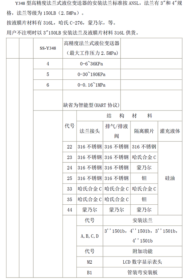 SS-Y348型法兰式液位变送器